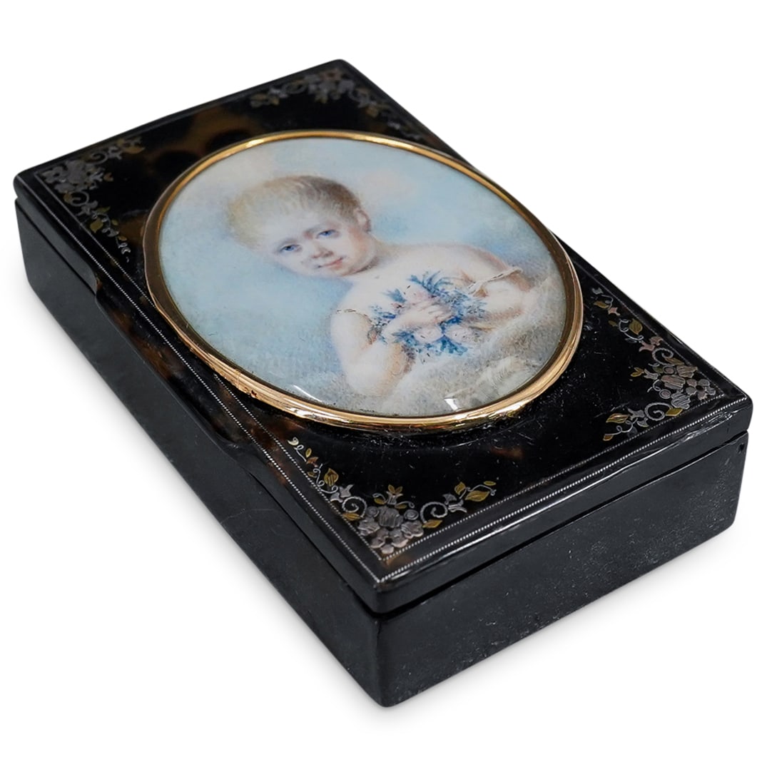 Antique Tortoise Hued Miniature Portrait Box (1 of 5)