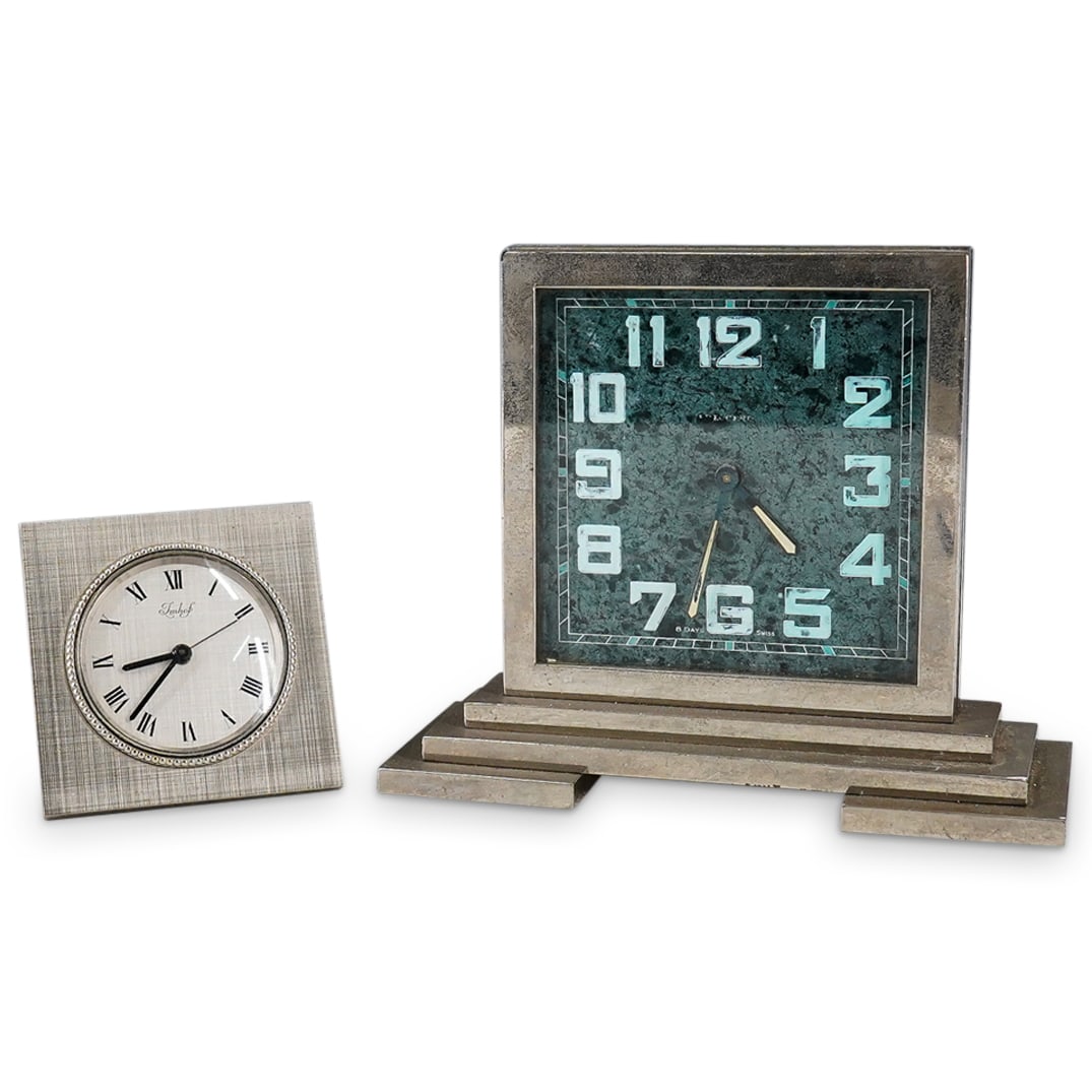 (2 Pc) Pair Of Vintage Swiss Made Desk Clocks (1 of 9)