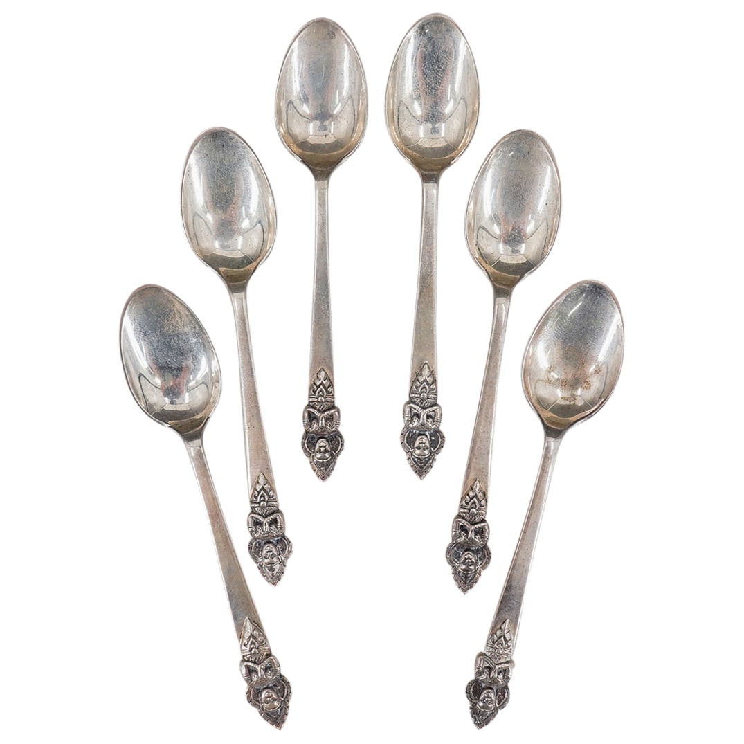 (6 Pc) Vintage Sterling Silver Siam Souvenir Spoon (1 of 6)