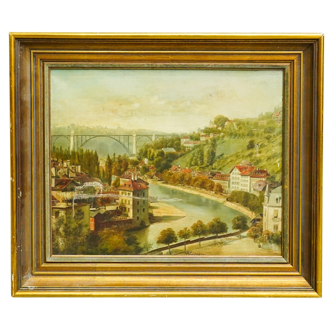 Signed American Oil On Canvas Townscape Painting (1 of 5)