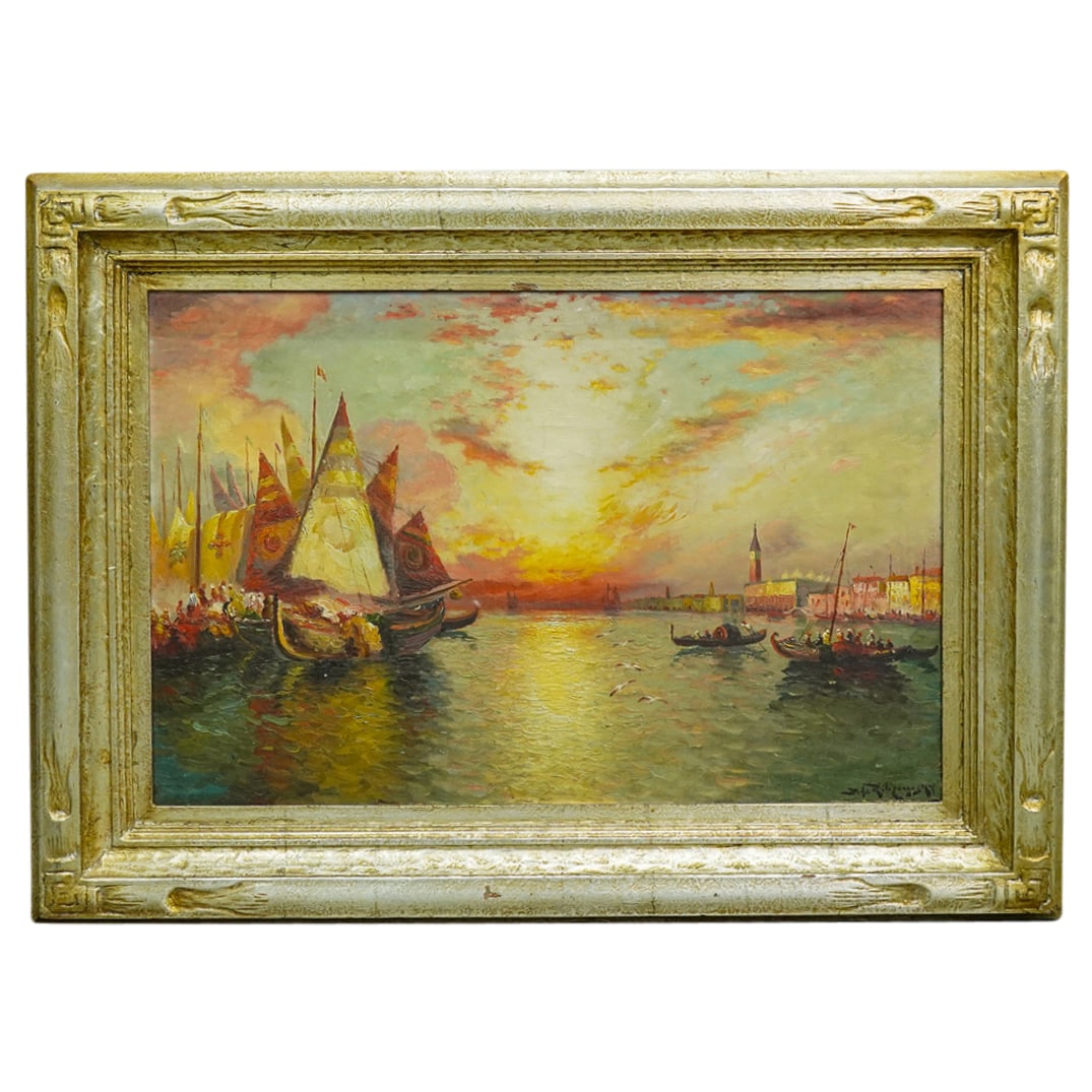 Richard Dey De Ribcowsky (1880-1936) Oil On Canvas Venetian Seascape Painting (1 of 6)