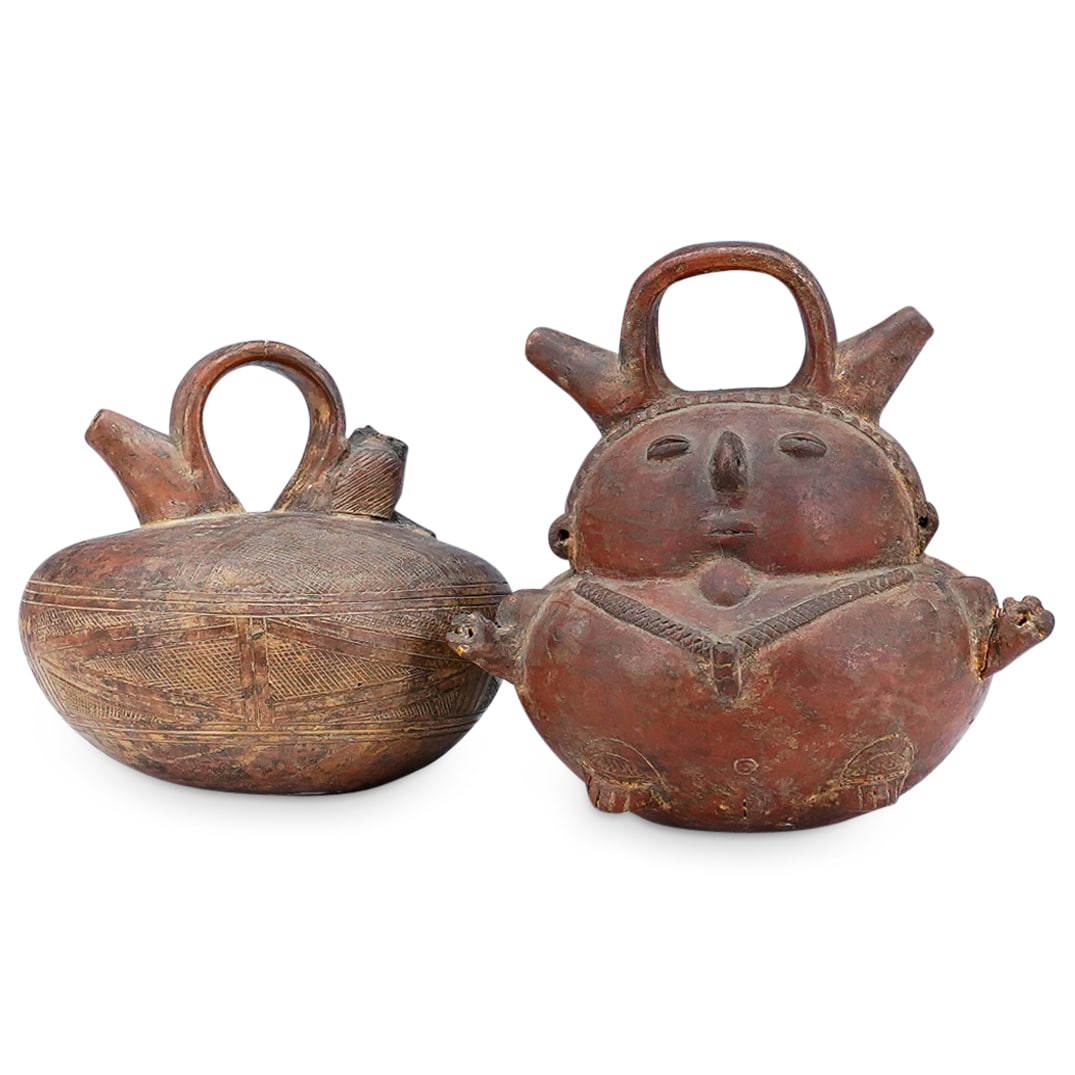 (2 Pc) Pre Columbian Terracotta Pottery Vessels (1 of 11)