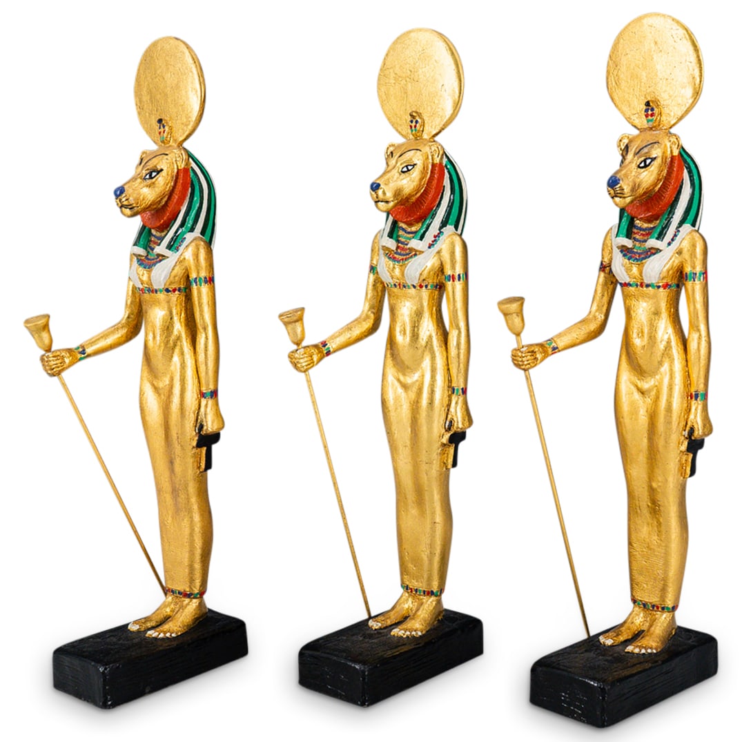 (3 Pc) Egyptian Style Decorative Composite Sekhmet Effigies (1 of 6)