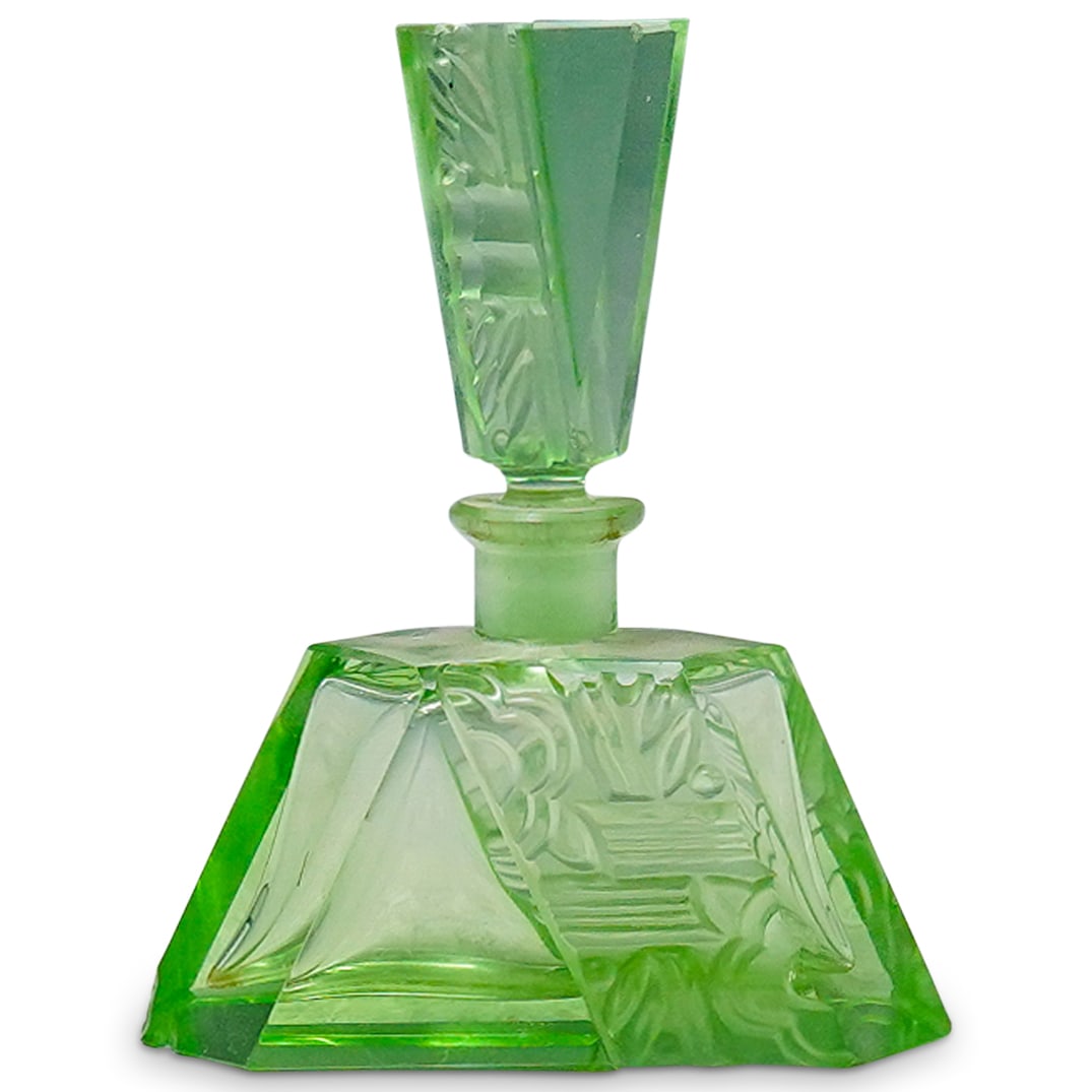 Art Deco Czech Green Glass Perfume Bottle (1 of 6)