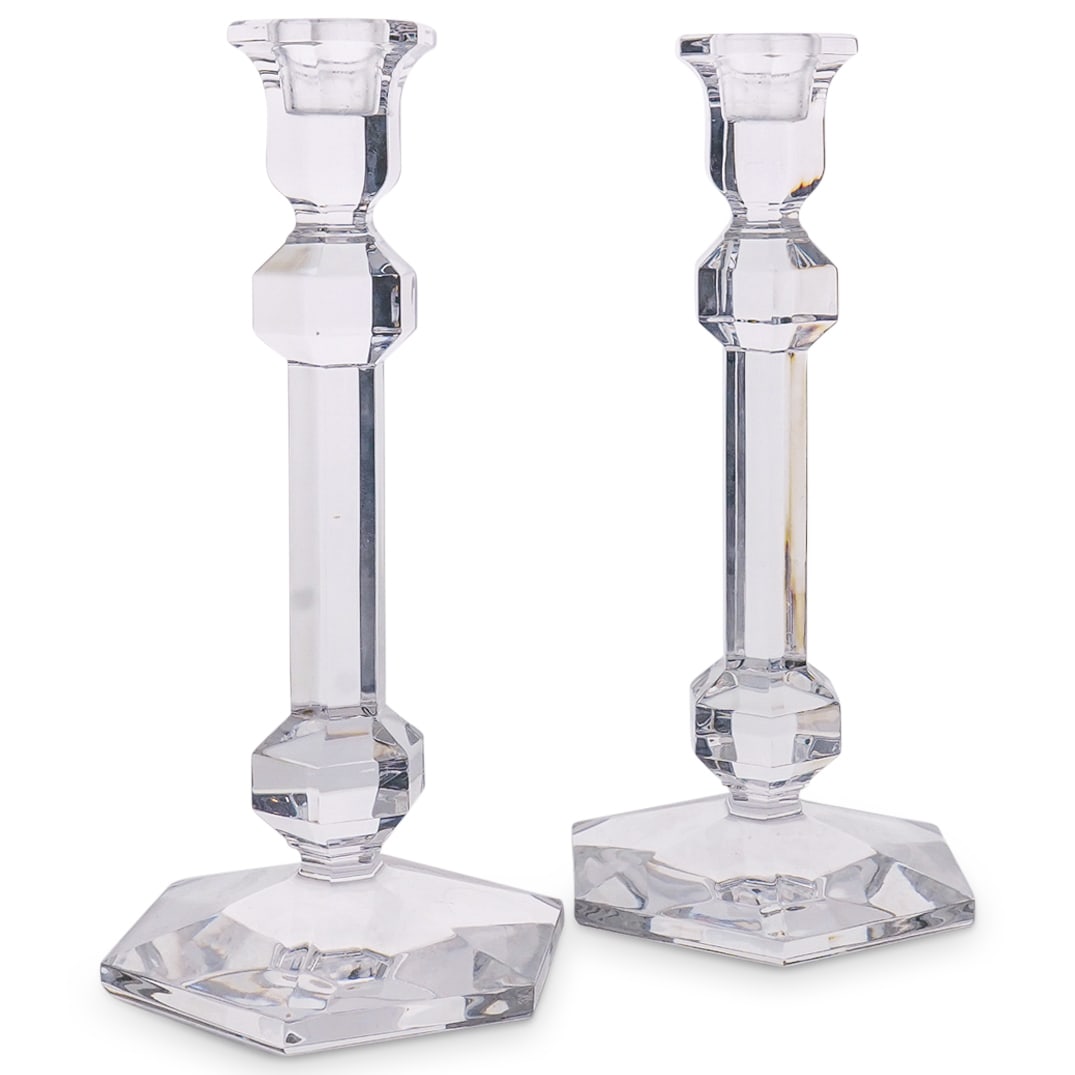 (2 Pc) Val St. Lambert "Gardenia" Cut Crystal Candle Holders (1 of 6)