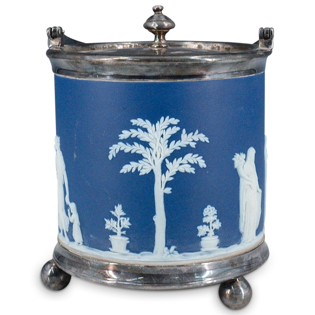Wedgwood Blue Jasperware Porcelain Biscuit Barrel (1 of 10)