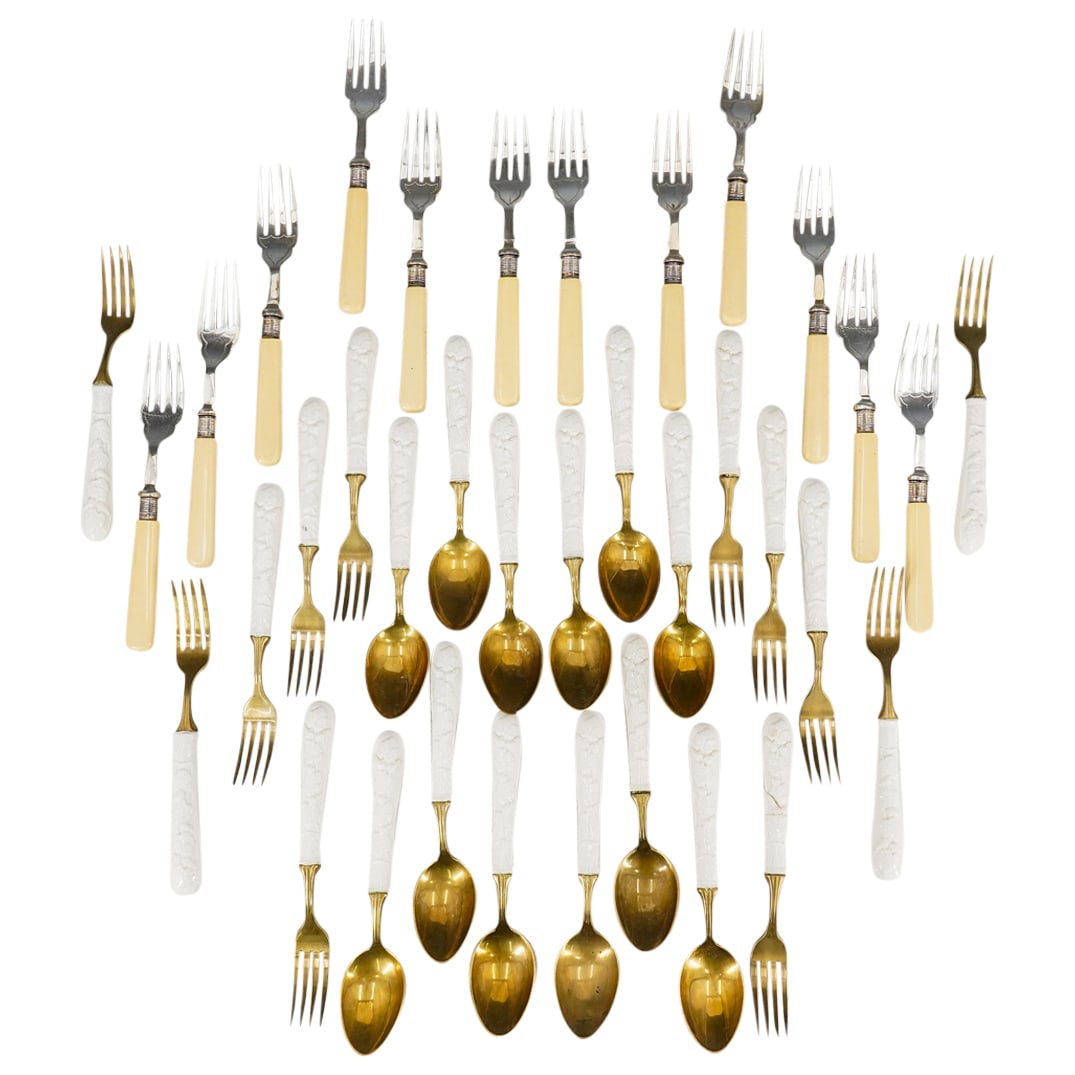 (36 Pc) Vintage Brass, Porcelain, Bakelite, and Silver Plated Silverware (1 of 19)