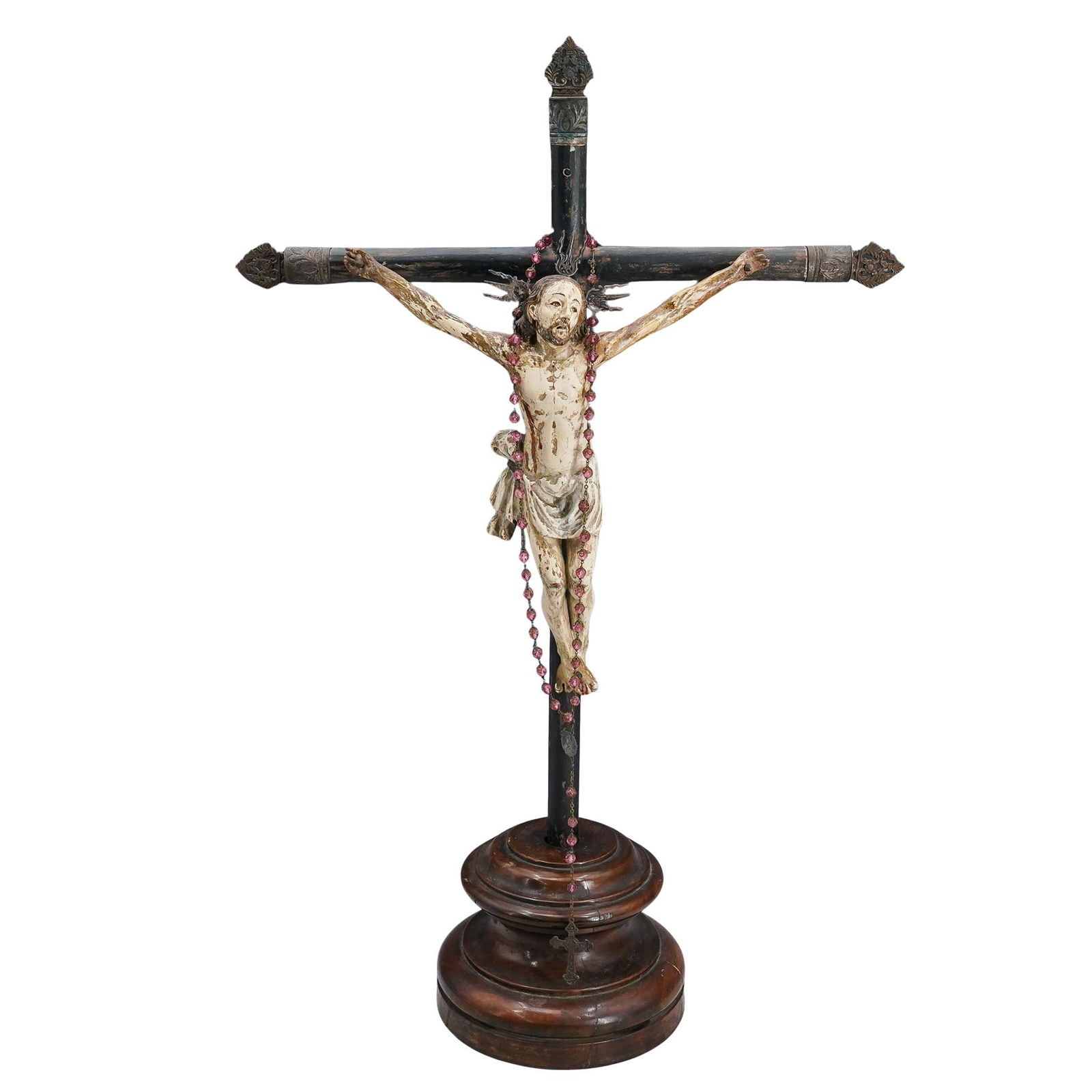 18th Century Peruvian Carved Wood, Mixed Metal, And Gesso Crucifix (1 of 7)