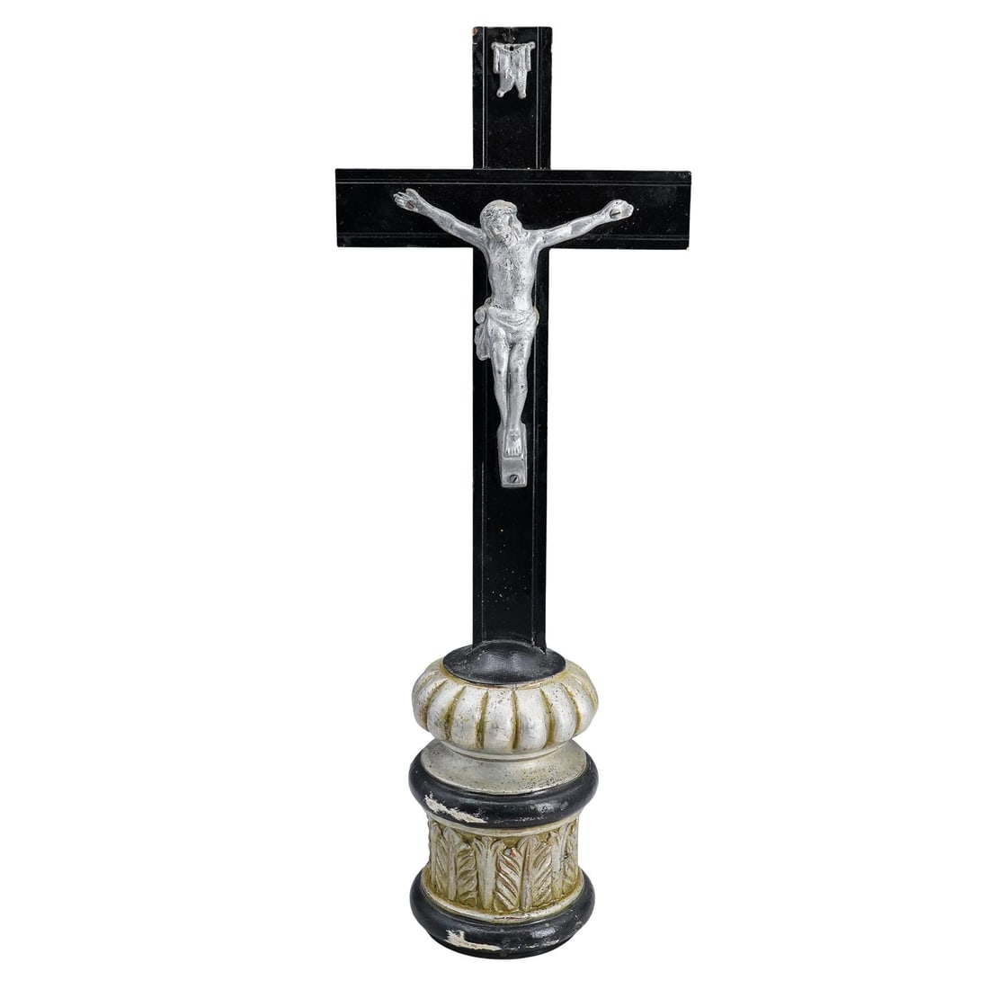 Antique Mixed Metal And Carved Wood Standing Crucifix (1 of 4)