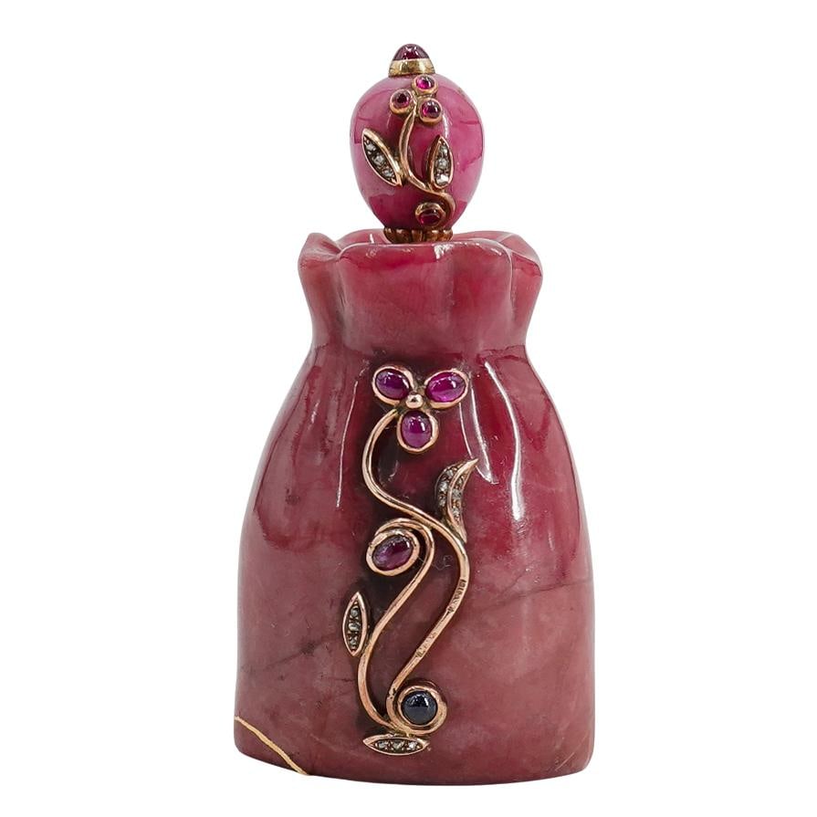 Russia Rhodonite, Gold, Diamond, Sapphire & Ruby Scent Bottle (1 of 4)
