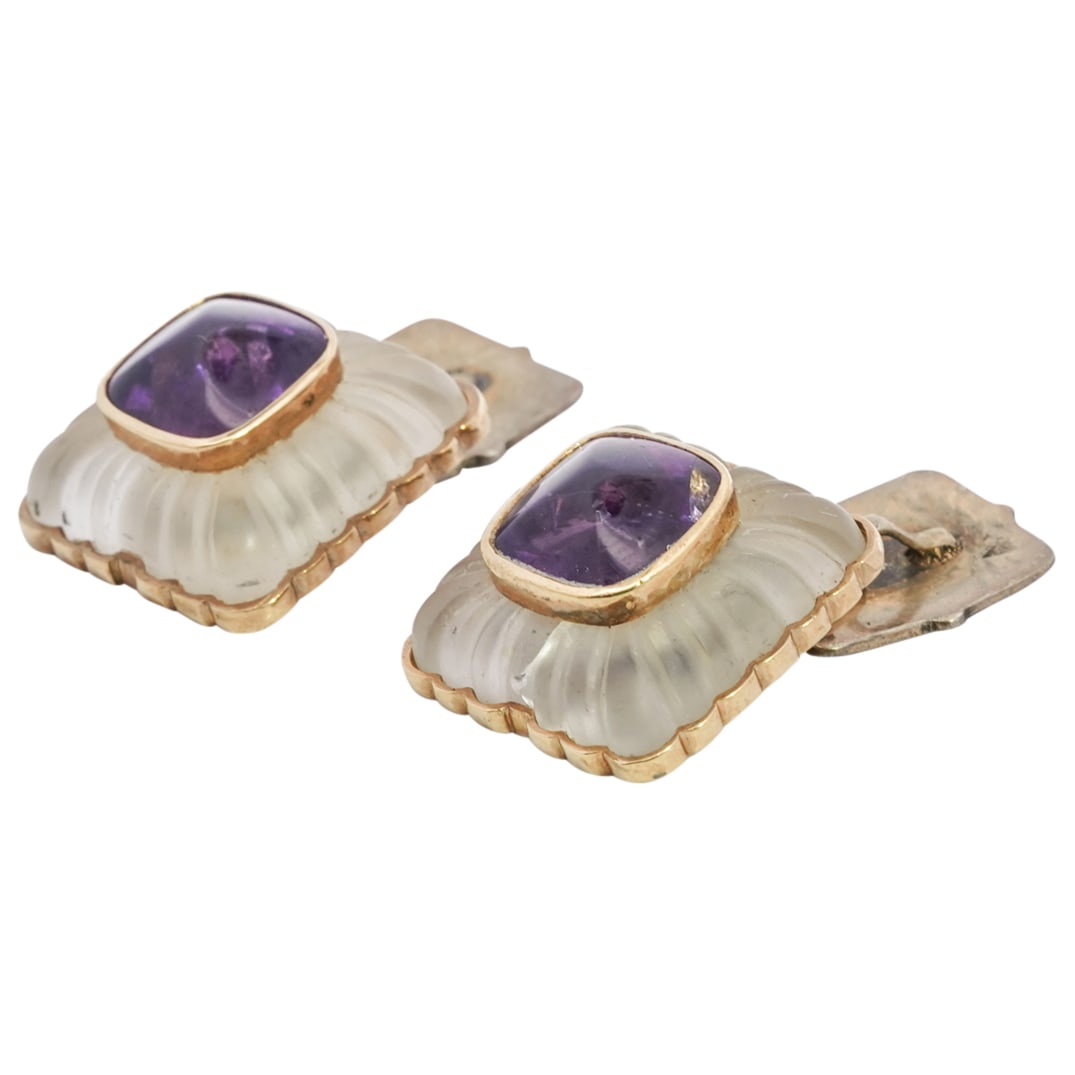 Vintage 18k Gold, Rock Crystal, and Amethyst Cufflinks (1 of 3)