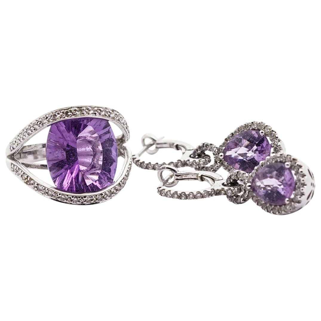 14K White Gold & Amethyst Ring and Earrings (1 of 12)