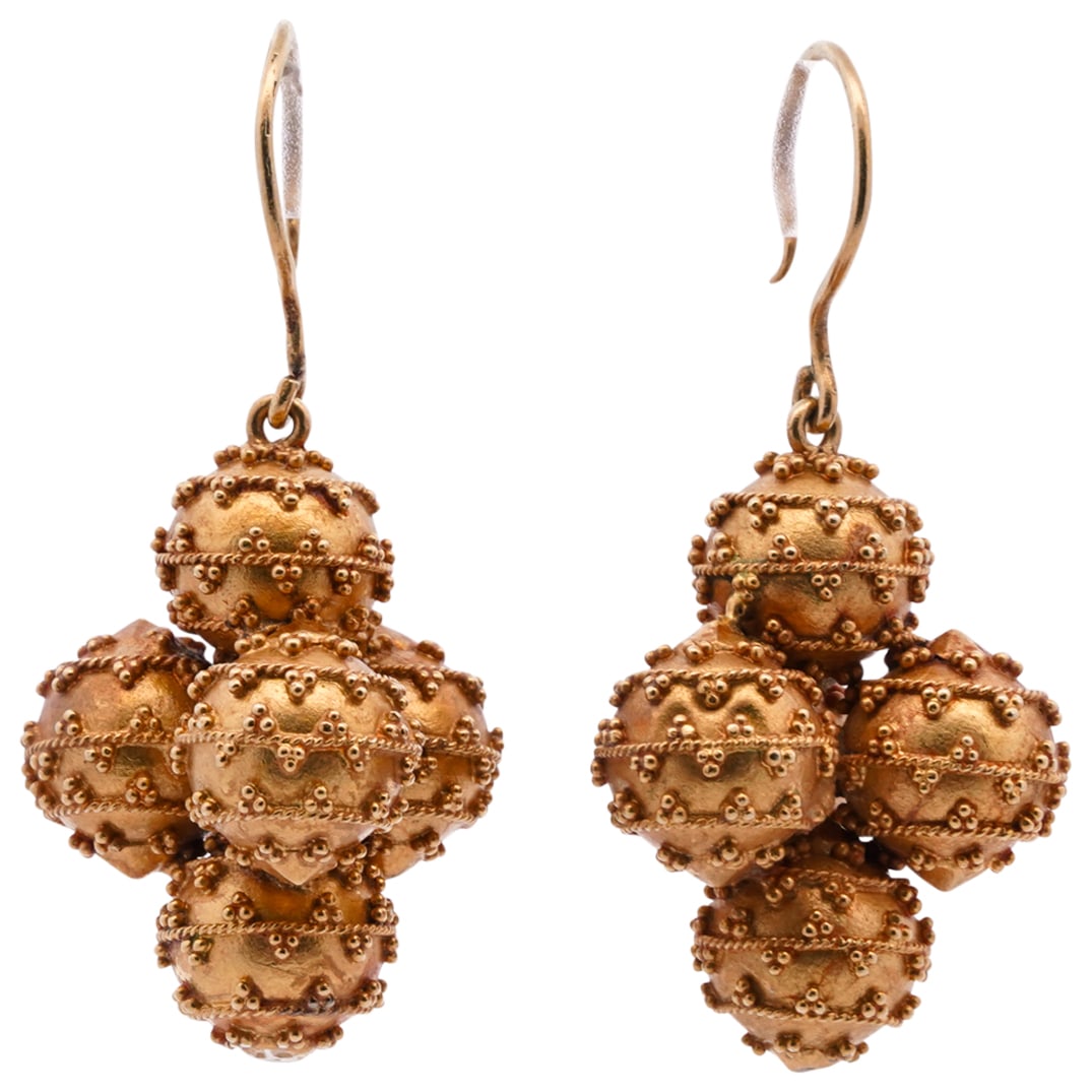 14K Gold Early Mughal Five Ball Dangle Earrings (1 of 3)