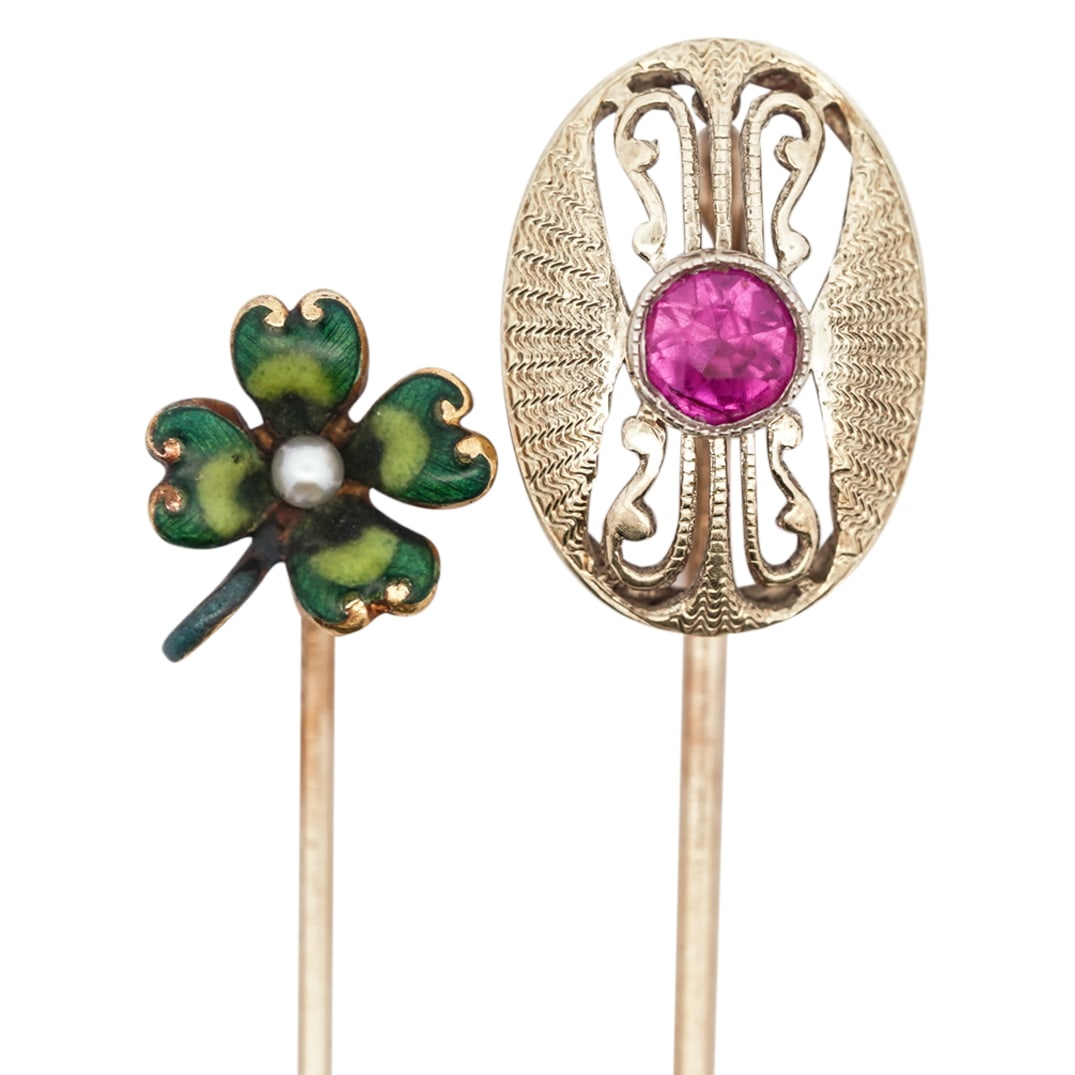 (2 Pc) Antique 14K Gold Stick Pins (1 of 8)