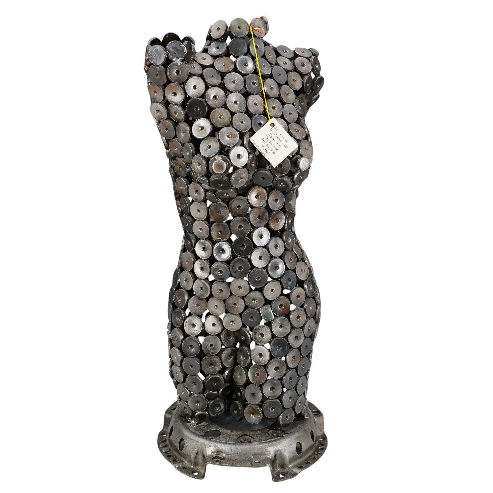 Style Of Niso Maman Metal Torso Sculpture: DESCRIPTION: Metal sculpture in the style of Niso Maman, possibly entitled "El Campanario", depicting a female torso. Apparently unsigned. CIRCA: - ORIGIN: Possibly Mexican DIMENSIONS: H: 23.25" W: 9.