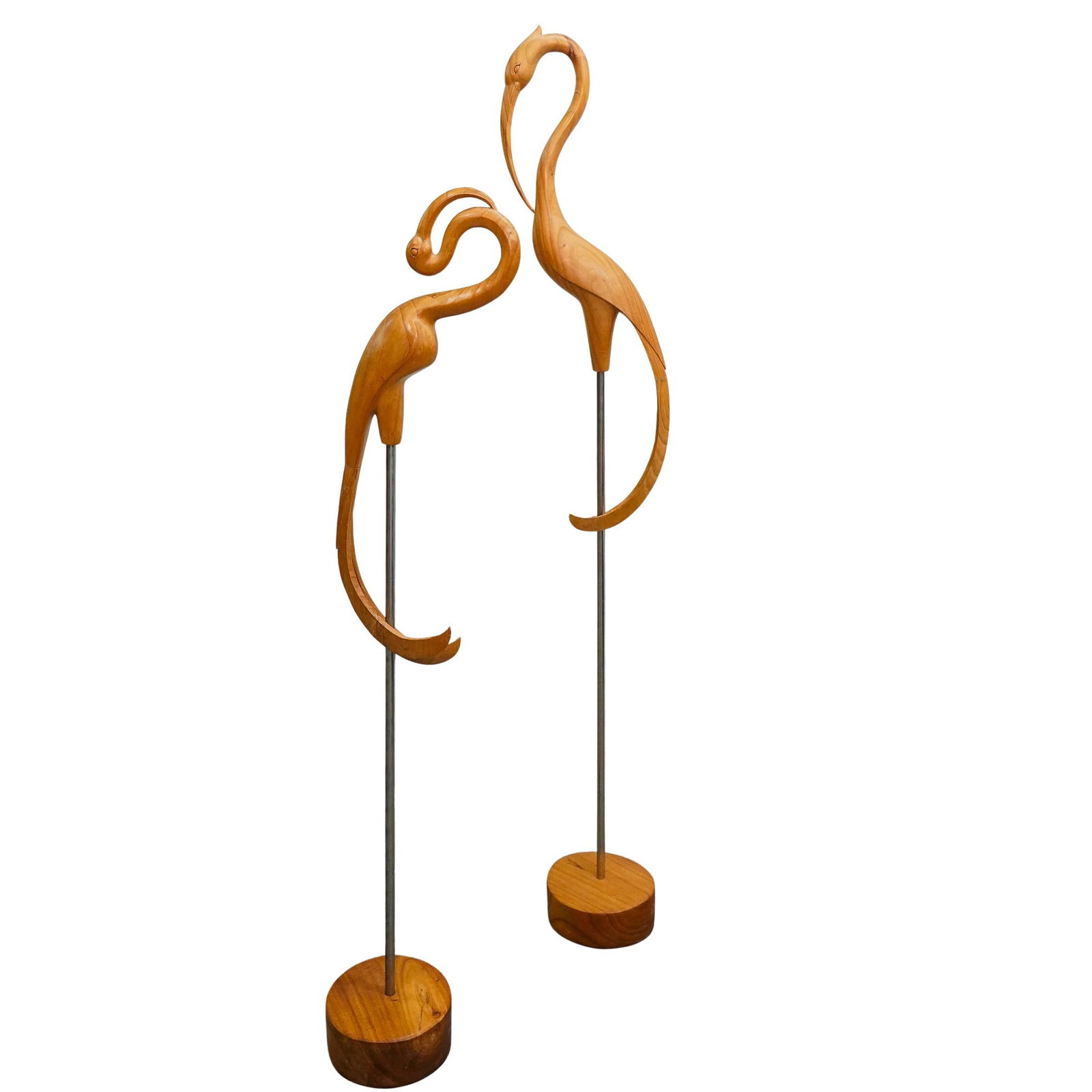(2 Pc) Mid Century Crane Bird Wood Carving (1 of 10)