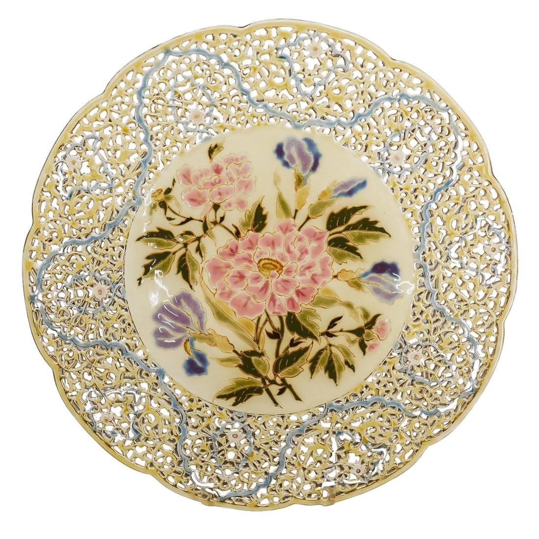 Antique Zsolnay-Pecs Floral Wall Cabinet Porcelain Plate (1 of 7)