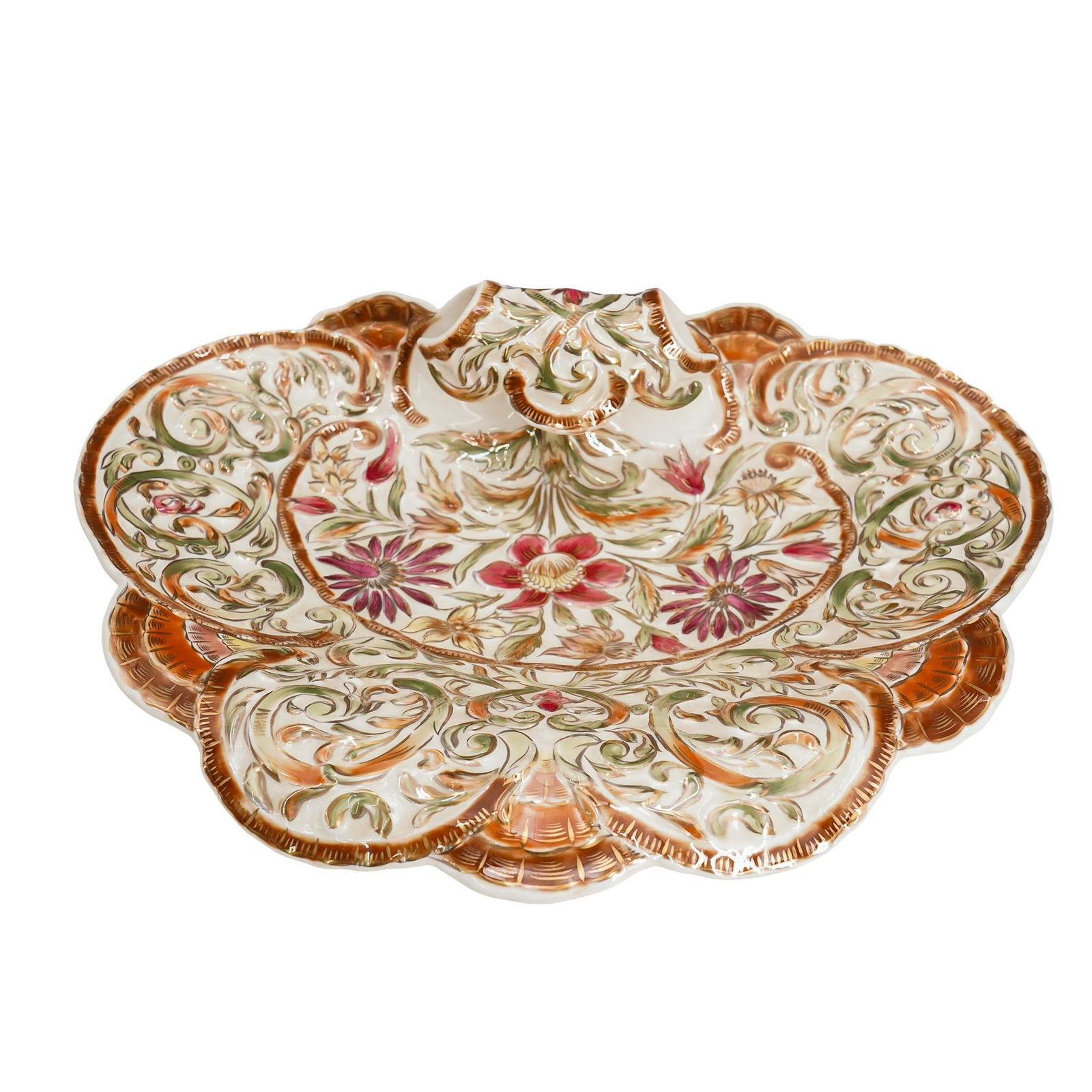 Zsolnay-Pecs Large Shell Form Floral Porcelain Serving Plate (1 of 4)