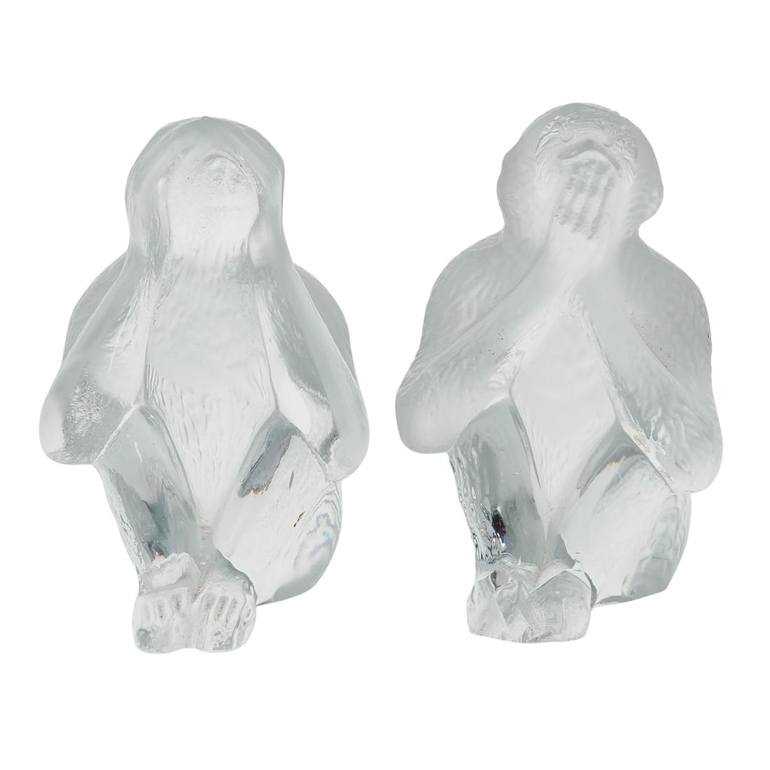 (2 Pc) Daum Art Glass 'Wise Monkeys' Figurine Sculptures. (1 of 8)