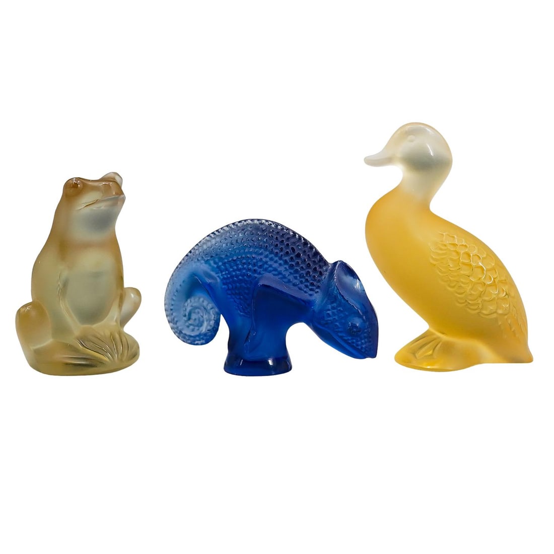 (3 Pc) Lalique Frosted & Colored Crystal Animal Figurines (1 of 11)