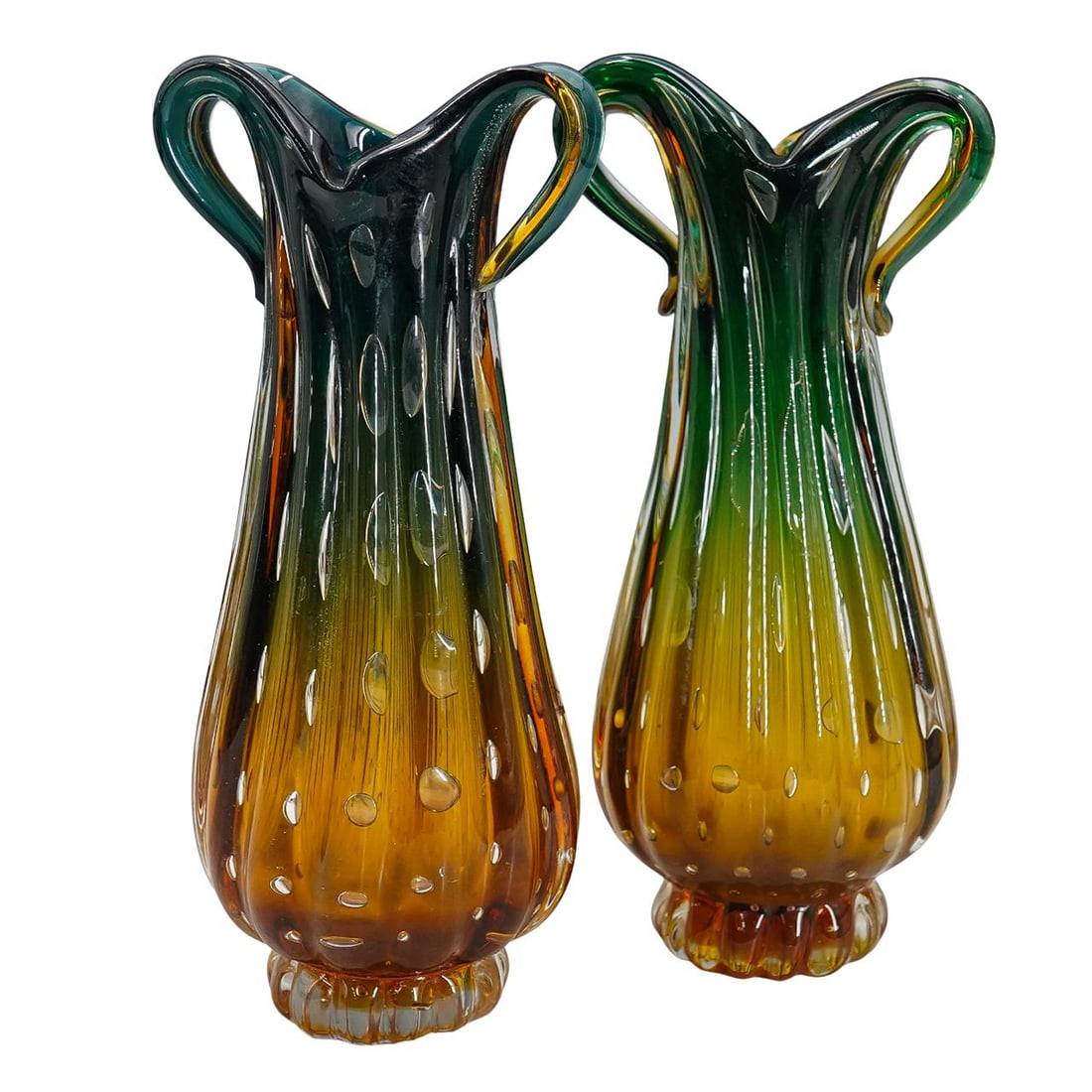 (2 Pc) Murano Controlled Bubble Glass Vases (1 of 7)