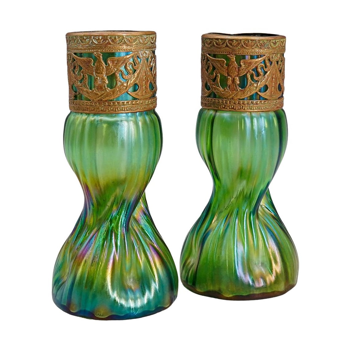 (2 Pc) Art Nouveau Iridescent Glass Vases (1 of 4)