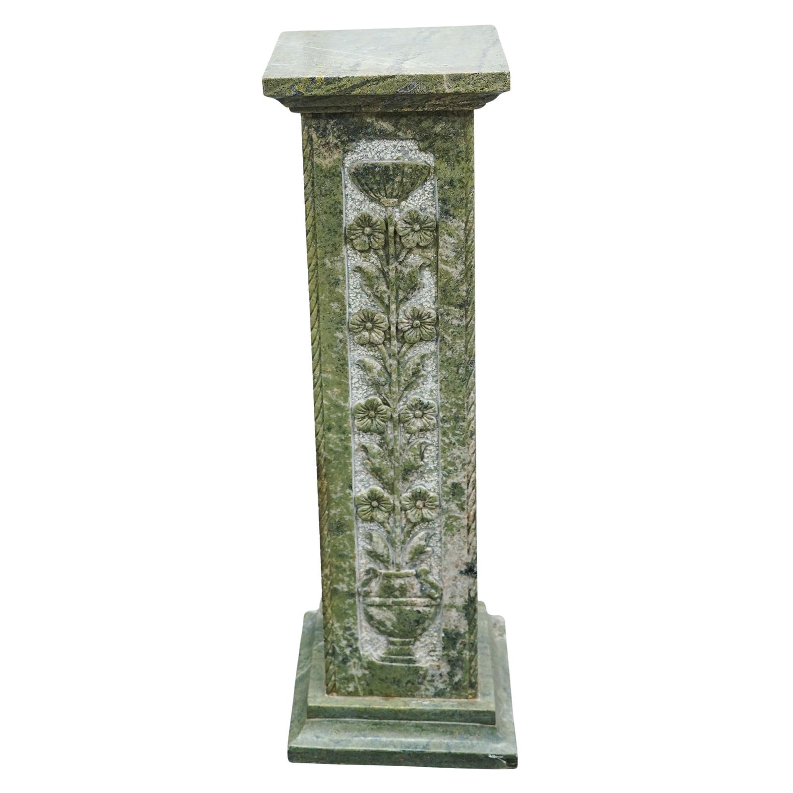 Carved Green Floral Stone Pedestal Column (1 of 6)