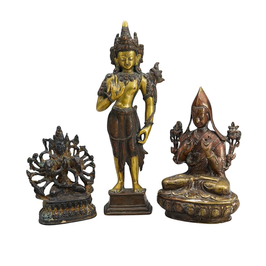 (3 Pc) Antique Tibetan Bronze and Metal Buddhist Figures (1 of 14)