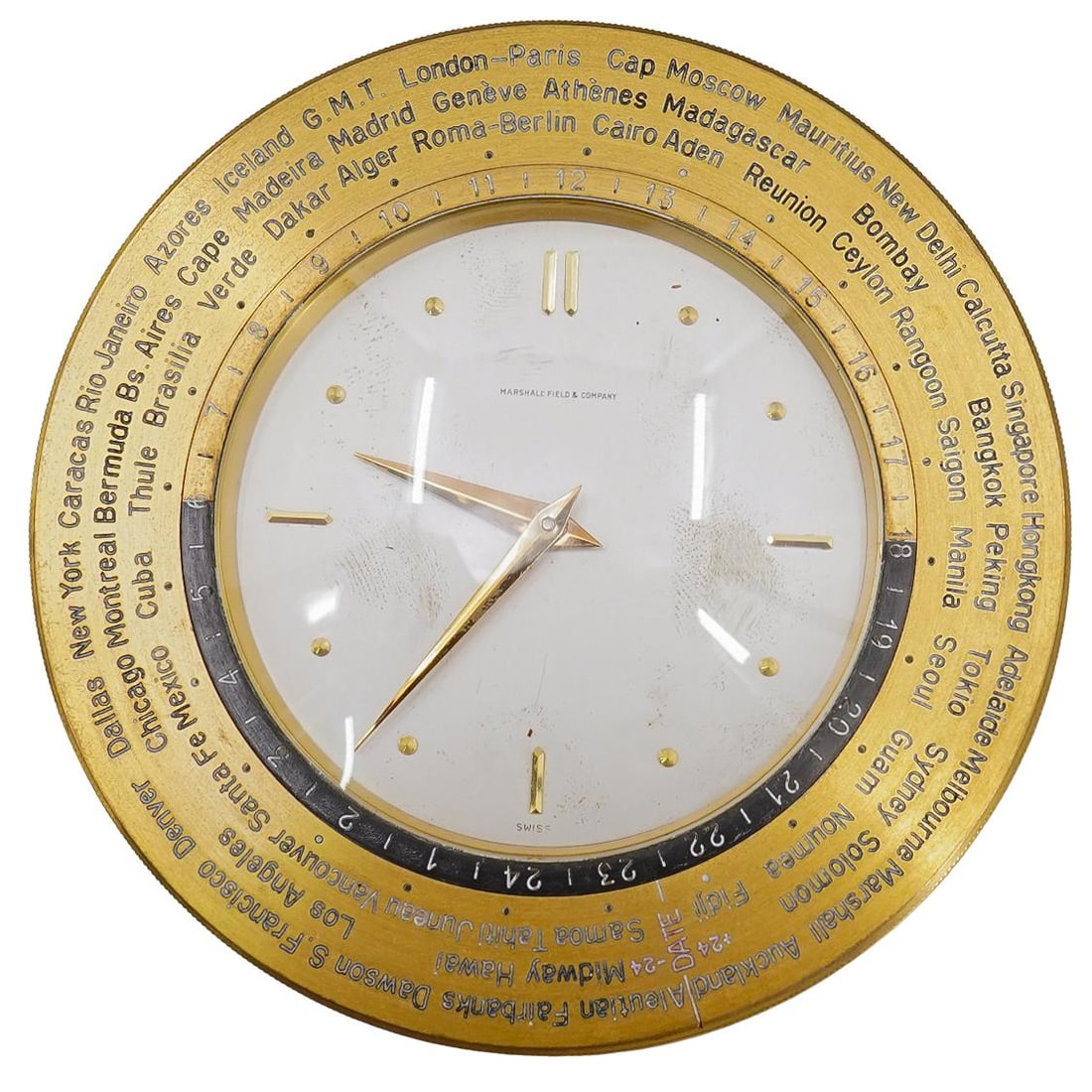 Vintage Gilt Brass Marshall Field Co. World Time Zone Clock (1 of 8)