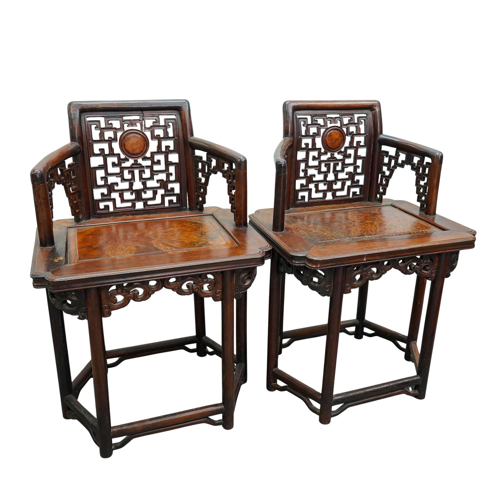 Pair Of Antique Chinese Burlwood Seat Chairs (1 of 8)