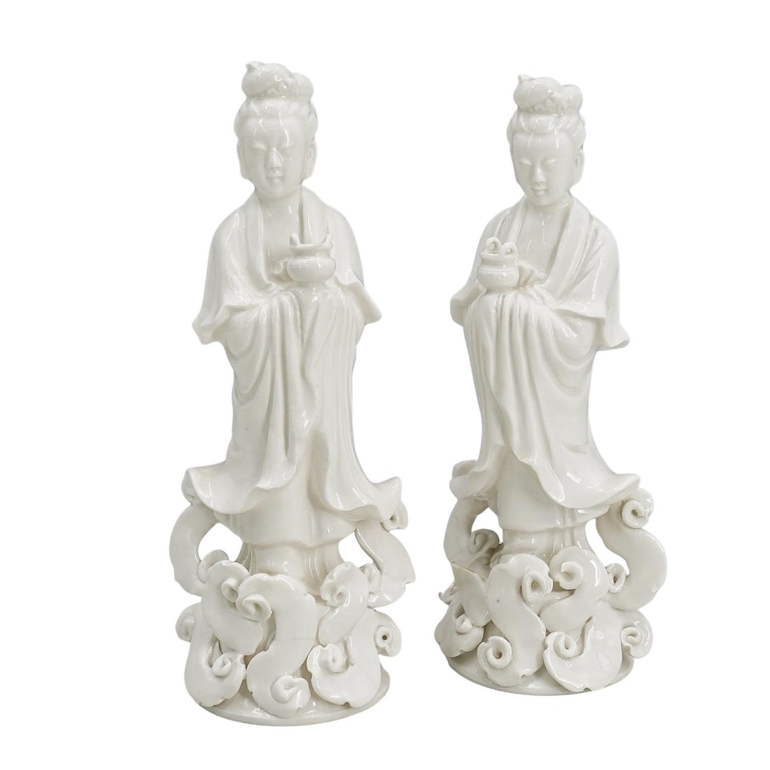 (2 Pc) Antique Chinese Blanc de Chine Guanyin Porcelain Figurines (1 of 7)