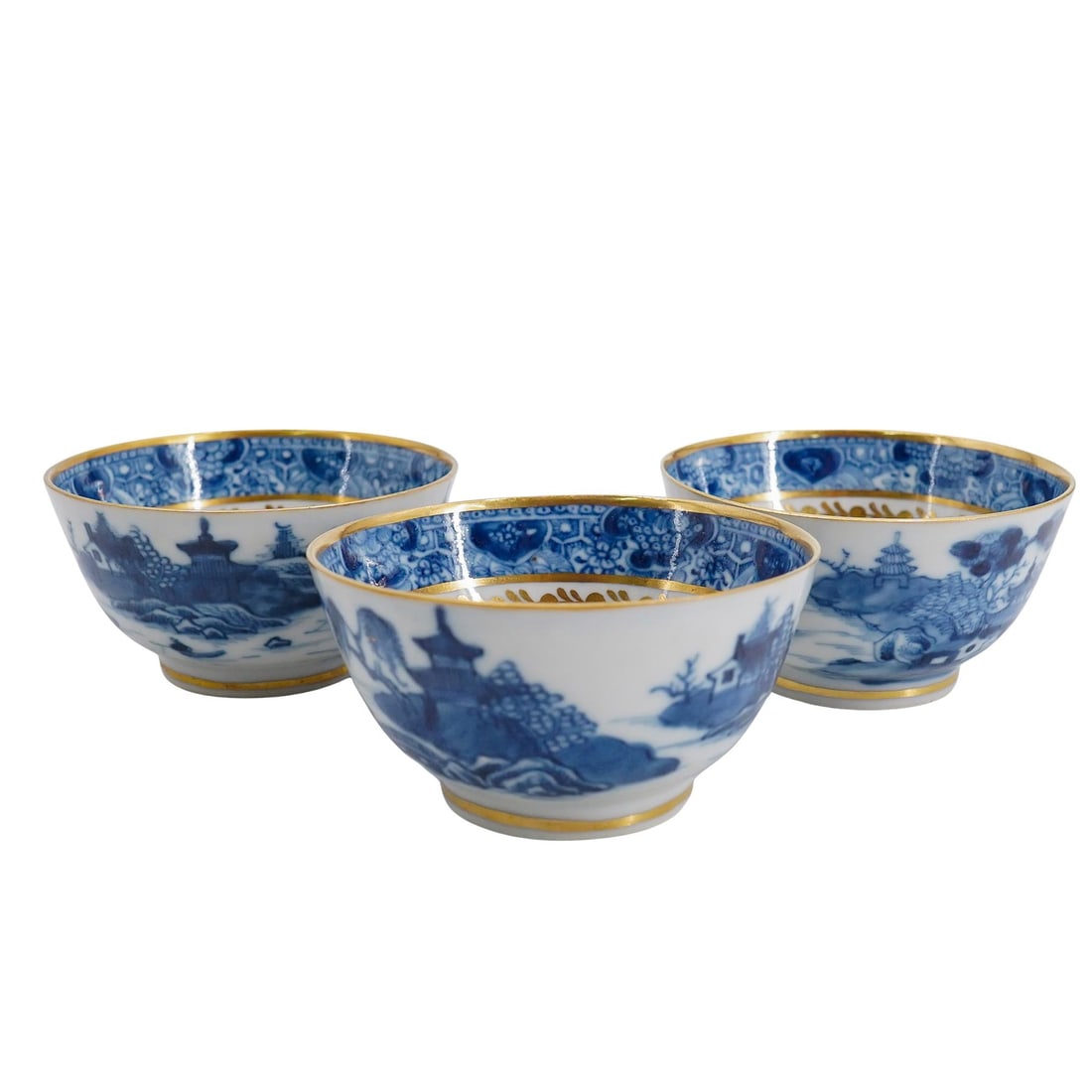 (3 Pc) Antique Chinese Blue & White Export Porcelain Tea Bowls (1 of 6)