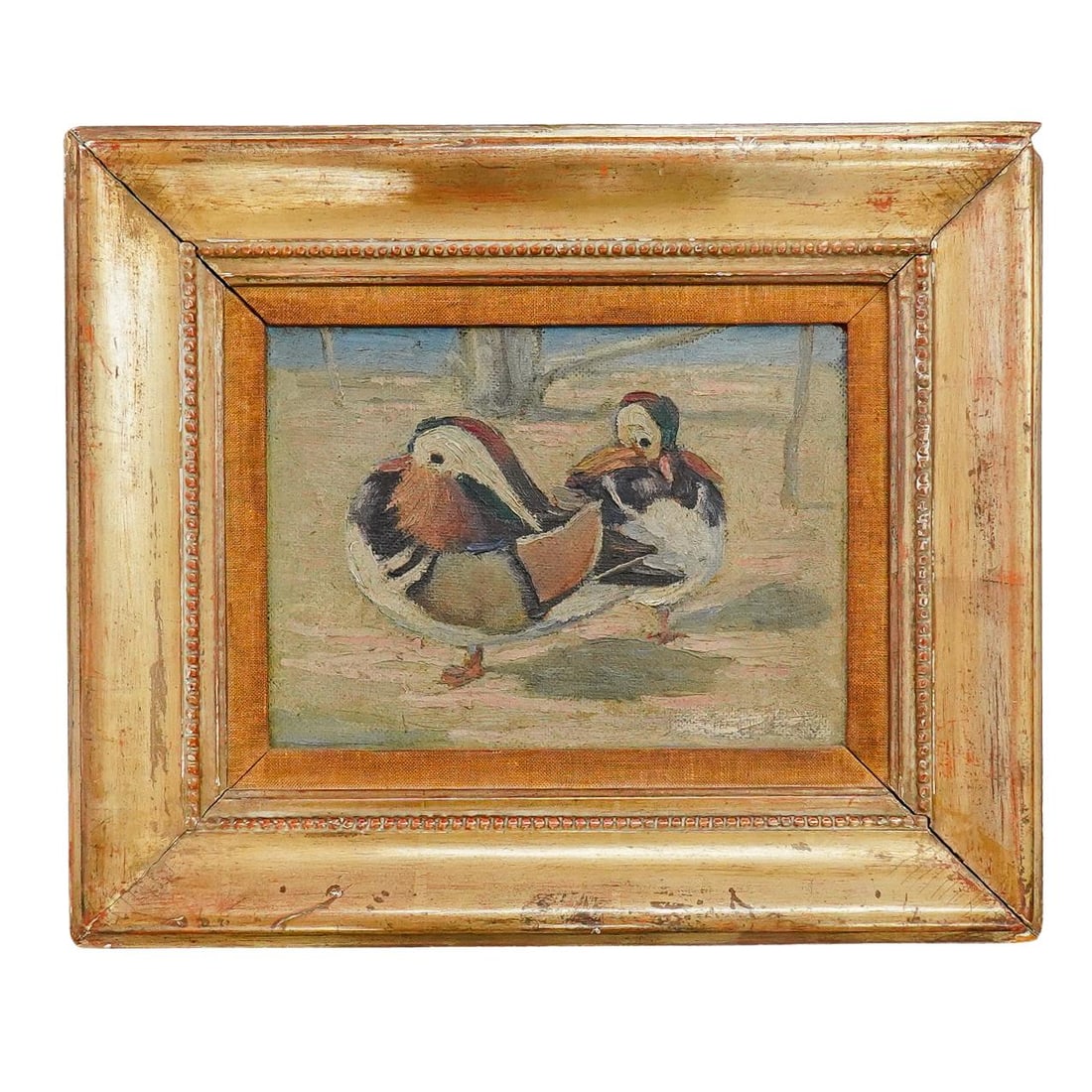 Nicholas Takis (1903) 'Ducks' Oil On Board: DESCRIPTION: Possibly by Nicholas Takis (American, 1903) oil on board depicting a pair of 'Ducks' composition. Framed. Nicholas Takis (American, 1903) was born in New York City and studied at the Art