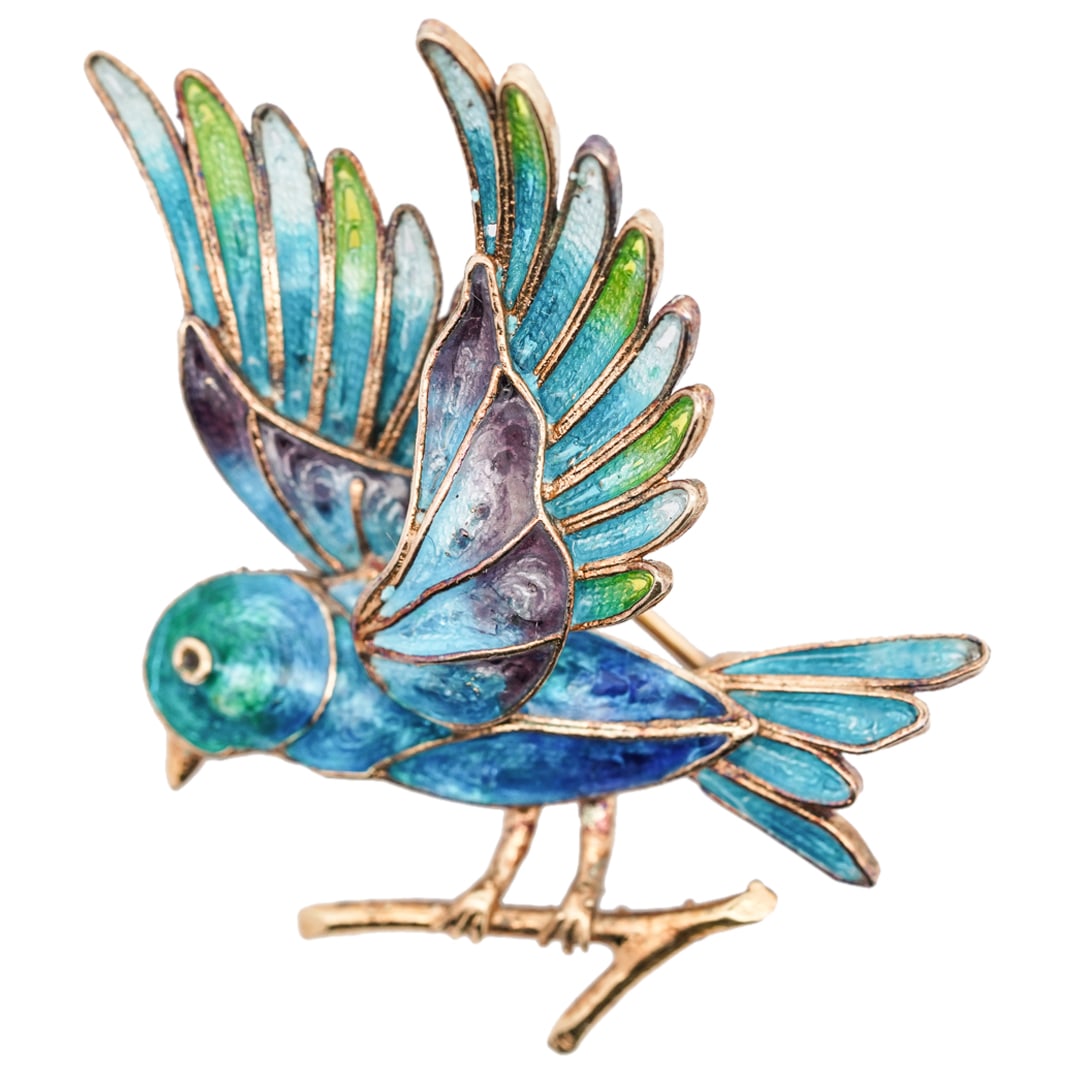 Vermeil 800 Silver & Plique a Jour Bird Pin (1 of 6)