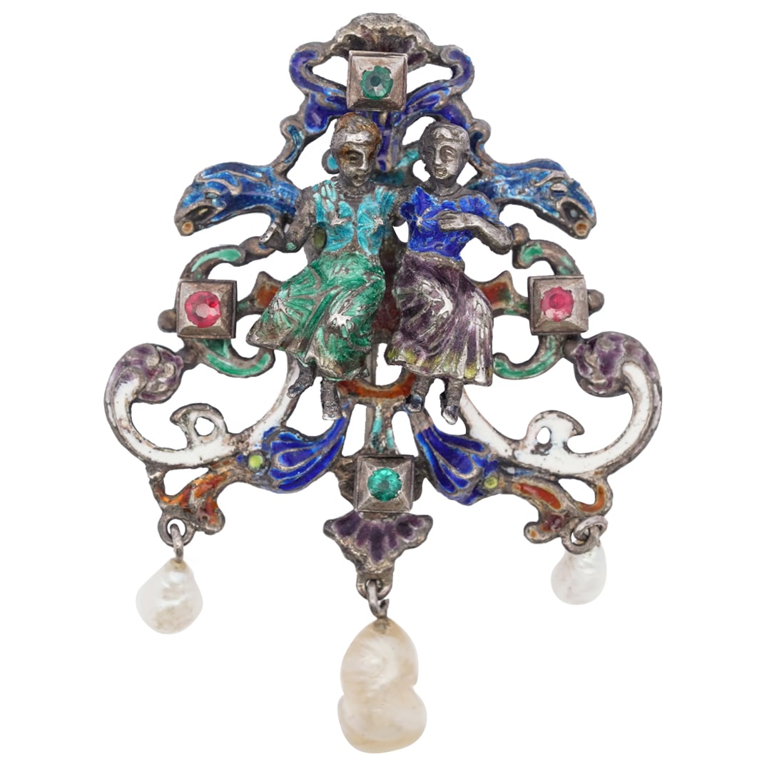 19th Century Austro Hungarian Silver & Enamel Brooch (1 of 4)