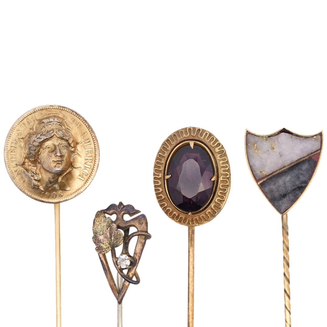 (4 Pc) Antique Gilt Metal Stick Pins (1 of 11)