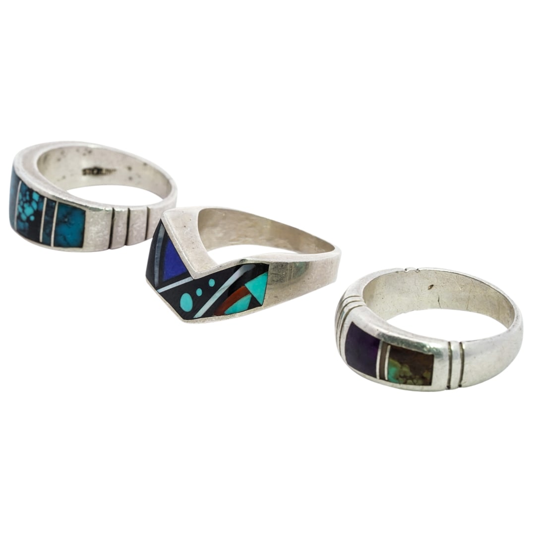 (3 Pc) Navajo Ray Tracey Sterling Silver Rings Set (1 of 6)