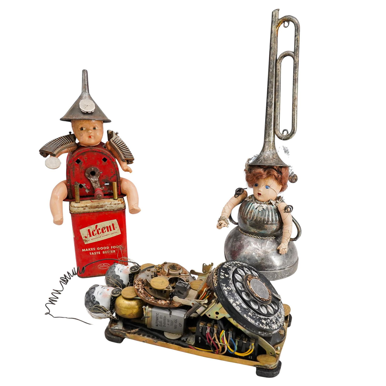 (3 Pc) Tin Lizzy Folk Art Vintage Doll Assemblage Sculptures (1 of 15)