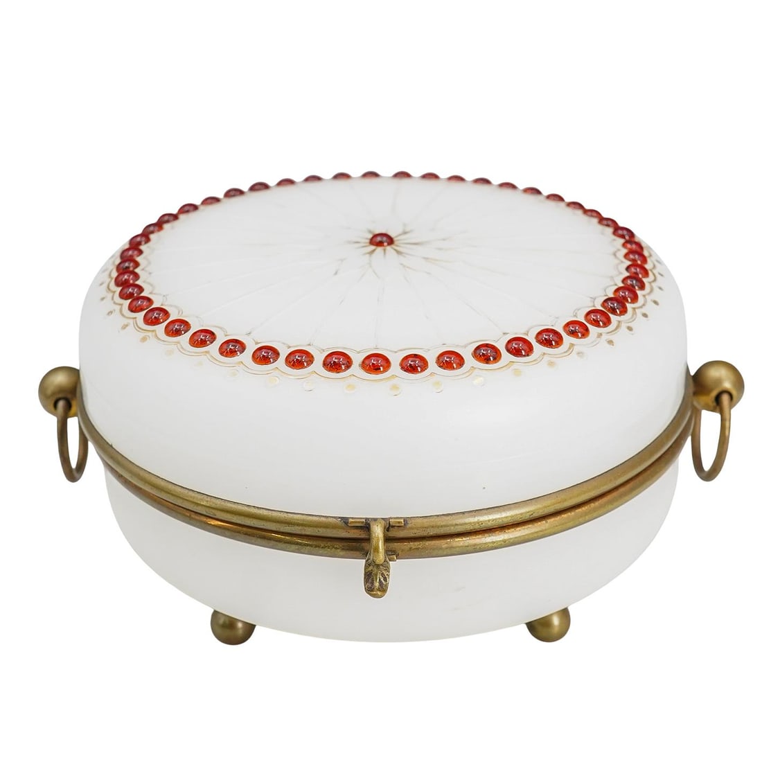 19th Century French Opaline Glass Gilded Round Box (1 of 7)