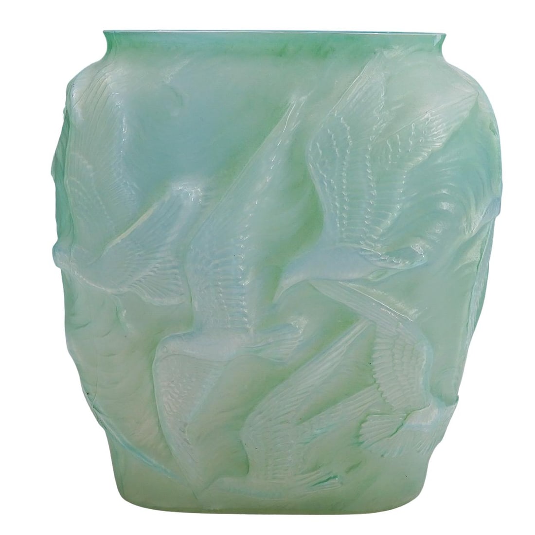 1930s Art Deco Seagull Birds Glass Oval Vase (1 of 6)