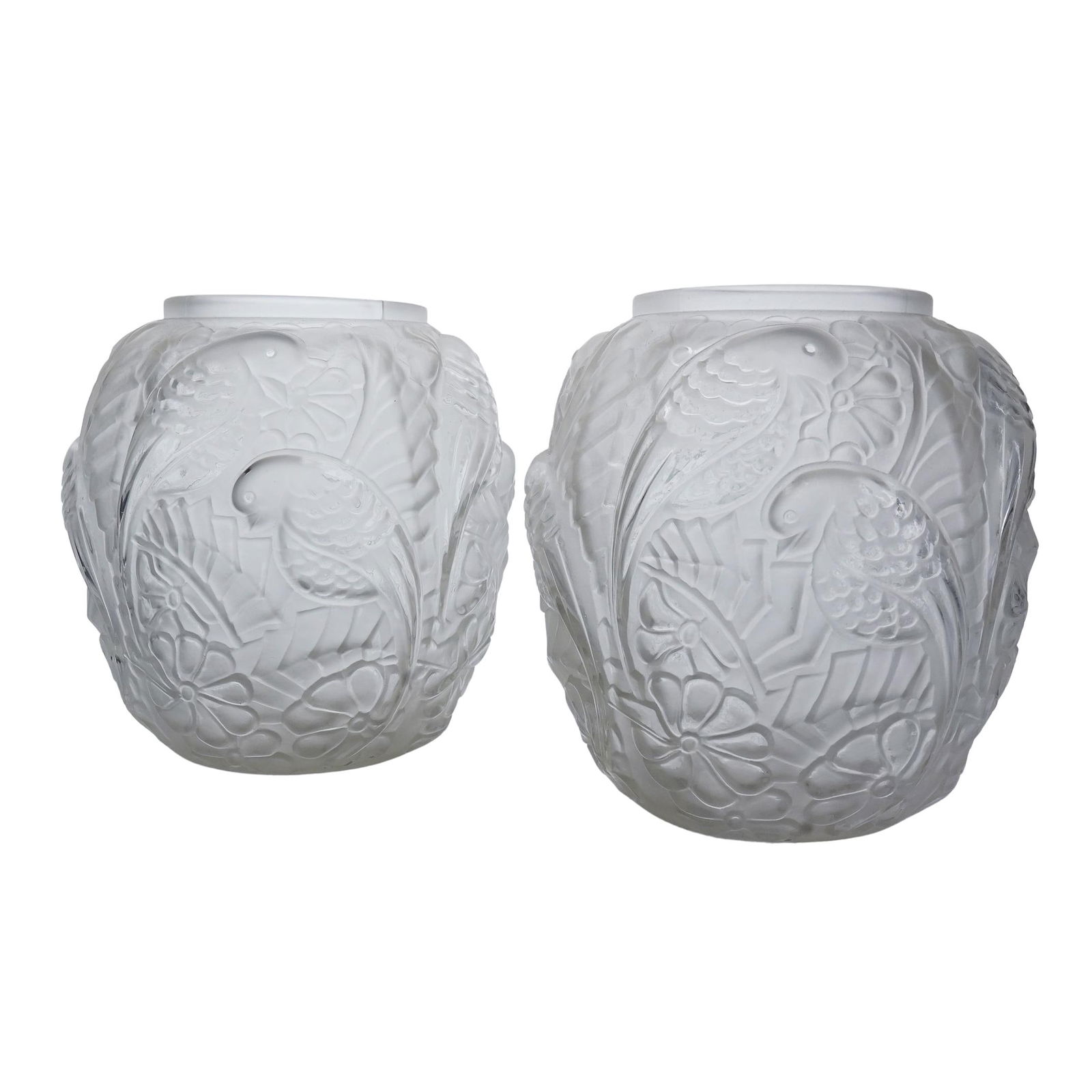 (2 Pc) Art Deco Signed Glass Vase (1 of 4)