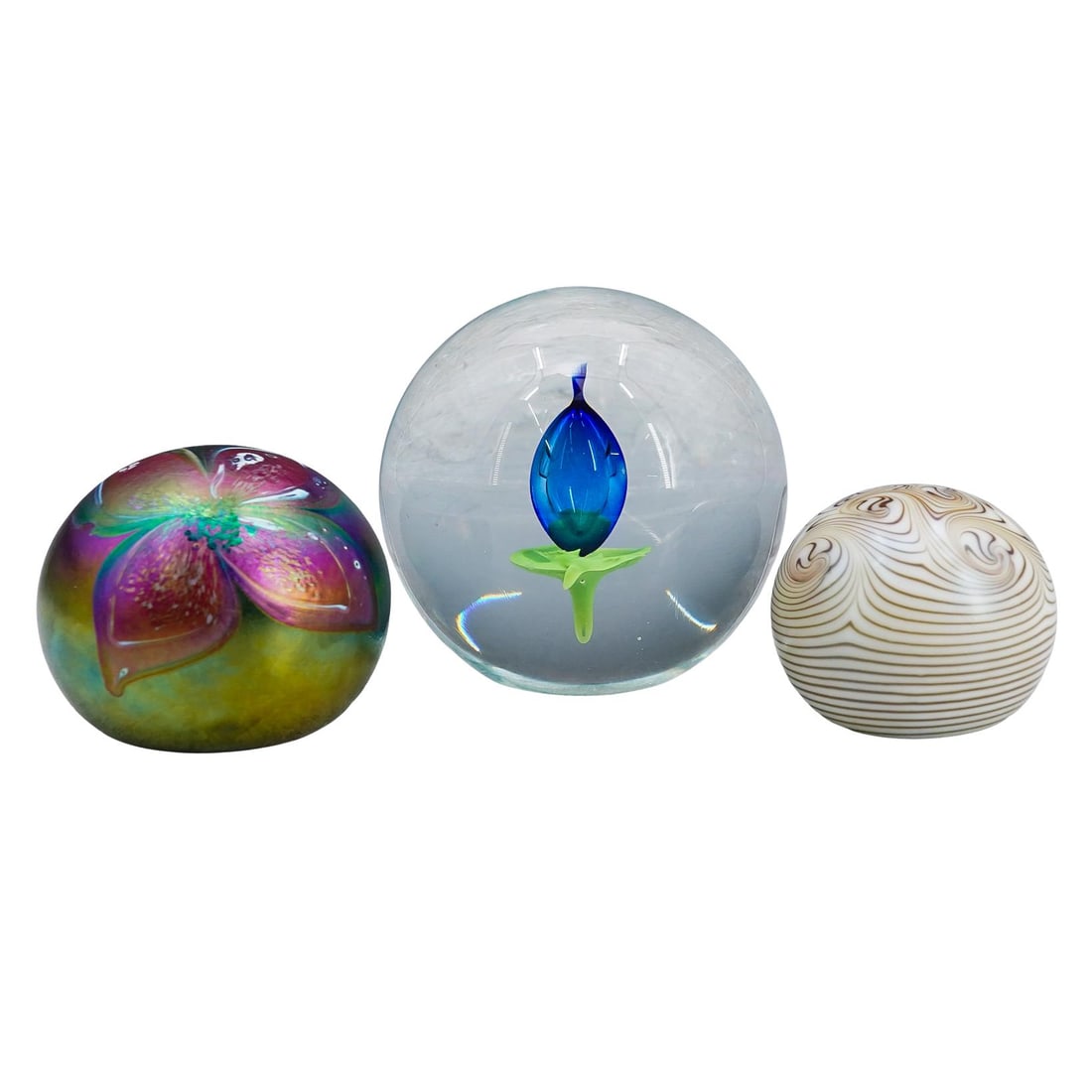 (3 Pc) Art Glass Paperweight Grouping Collection (1 of 12)