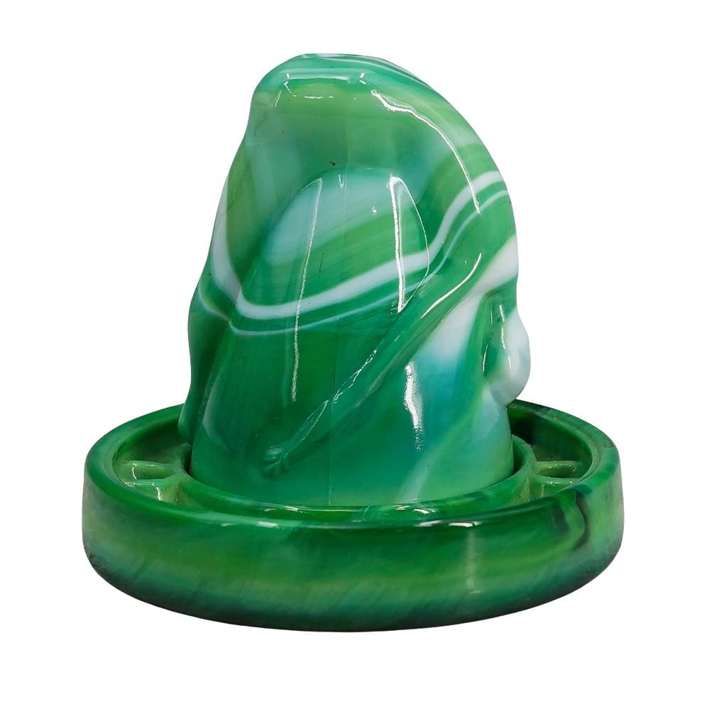 Bottoms Up Shot Glass & Coaster: DESCRIPTION: Vintage bottoms up green slag glass shot glass depicting a nude woman, with a faceted coaster that also doubles as an ashtray. CIRCA: 20th Century ORIGIN: Continental DIMENSIONS: H: 44" W