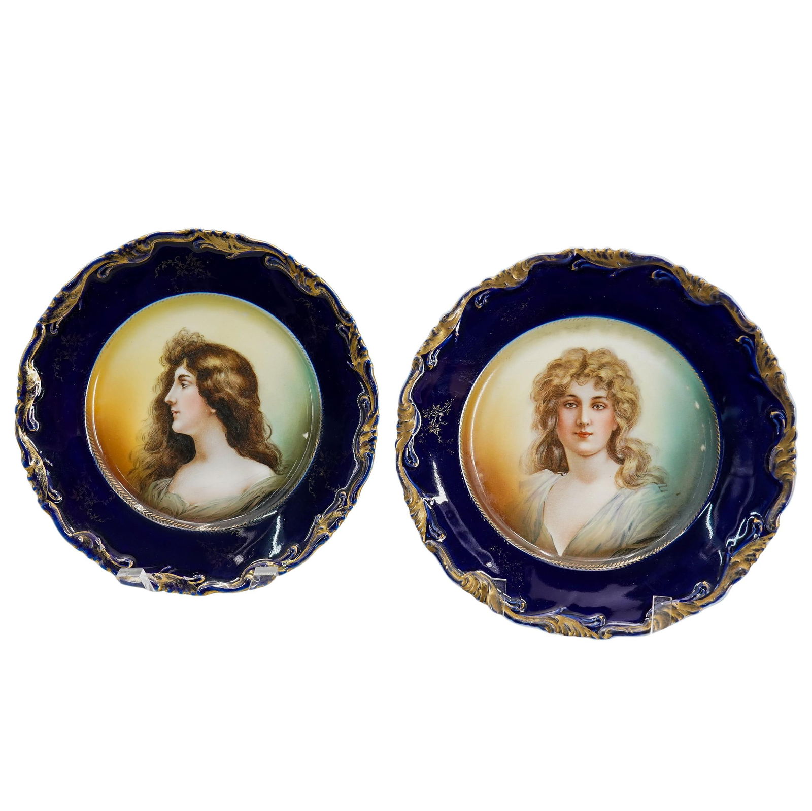 (2 Pc) Antique Rosenthal Blue Portrait Porcelain Cabinet Plates (1 of 9)