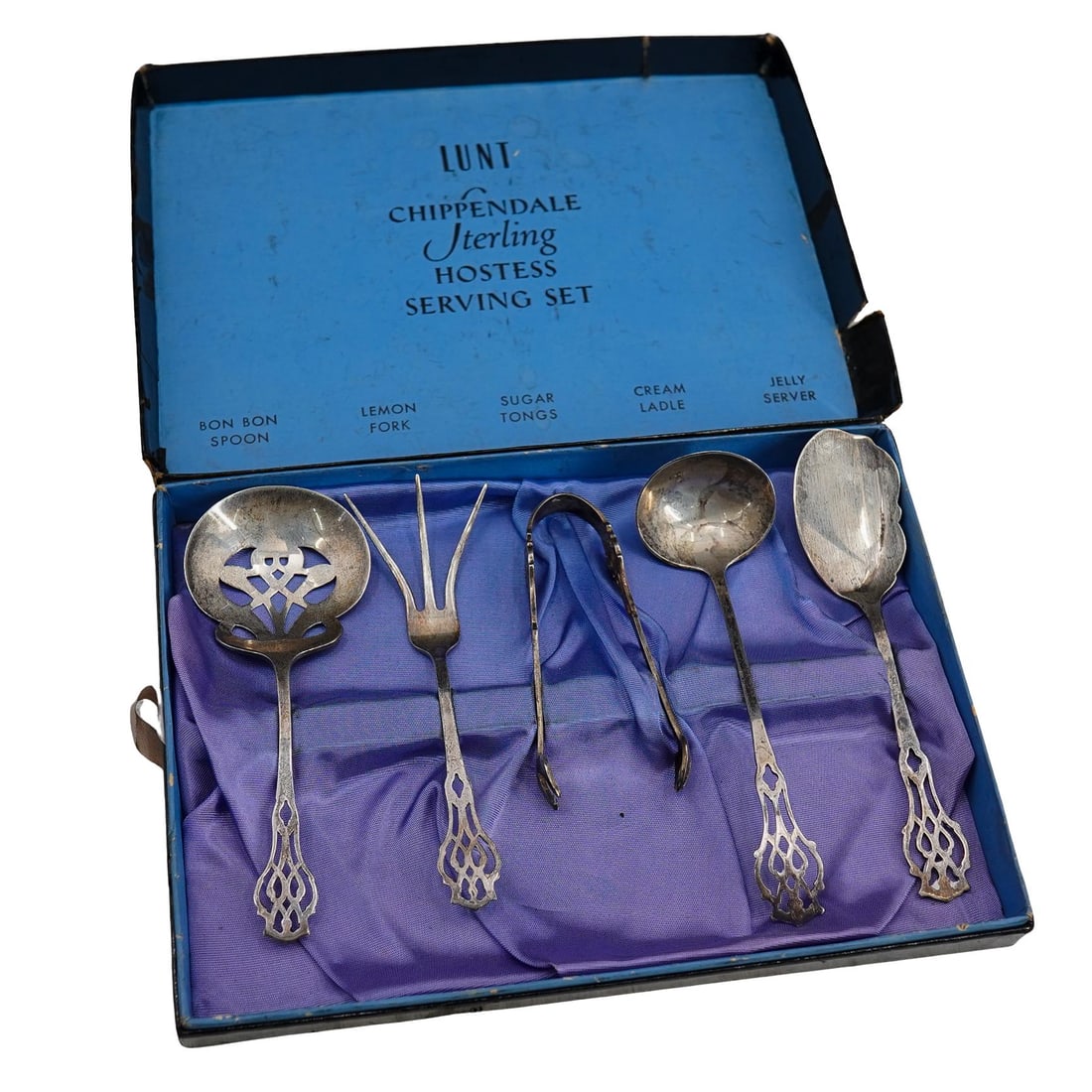 (5 Pc) Lunt "Chippendale" American Sterling Silver Hostess Set (1 of 19)