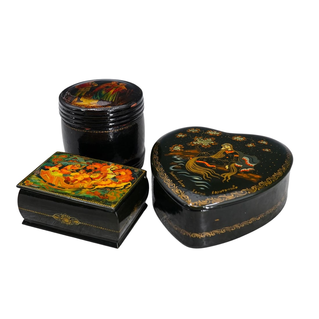 (3 Pc) Russian Lacquered Boxes (1 of 13)