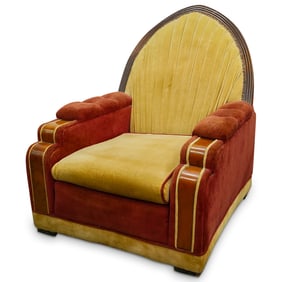 Art Deco Bakelite Inlaid & Velvet Upholstered Armchair