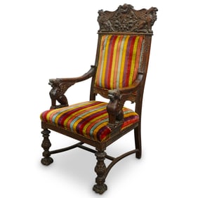 Renaissance Revival Carved Oak Armchair