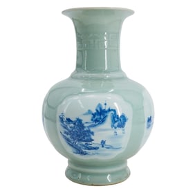 Antique Chinese Porcelain Celadon And Blue And White Glazed Vase