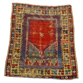 Antique Caucasian Red Field Wool Prayer Rug